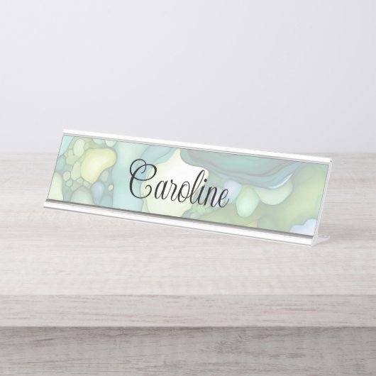 セレニティイングリーン抽象芸術フロー型枠 デスクネームプレート (正面)