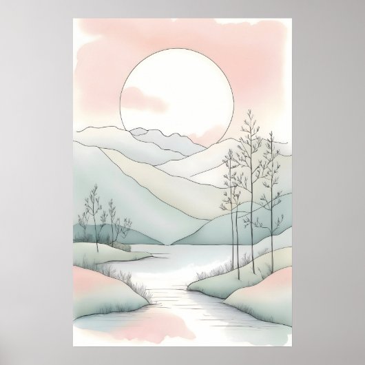 セレニティインシンプル – ミニマリストパステルアート ポスター (正面)