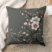 セレニティイン開花さくらんぼブロッサムブランチ（灰色） クッション (ブランケット)