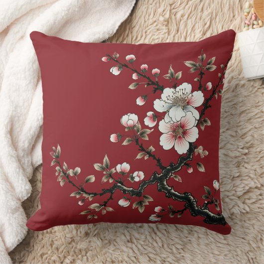 セレニティイン開花さくらんぼブロッサム枝(赤) クッション (ブランケット)