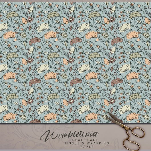 セレニティイン開花ティール(緑がかった色)ワイルドフラワーデクページ 薄葉紙