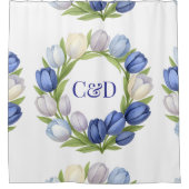 セレニティイン開花パステルチューリップフローラホームデコール シャワーカーテン (正面)