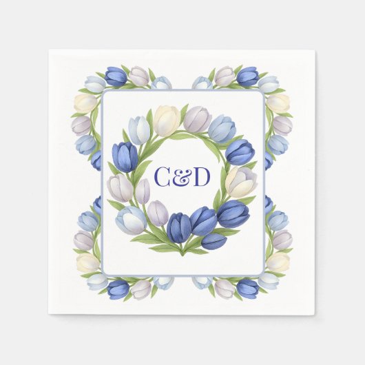 セレニティイン開花パステルチューリップフローラホームデコール スタンダードカクテルナプキン (正面)