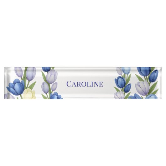 セレニティイン開花パステルチューリップフローラホームデコール デスクネームプレート (正面)