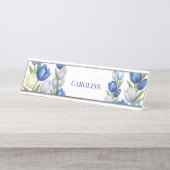 セレニティイン開花パステルチューリップフローラホームデコール デスクネームプレート (正面)