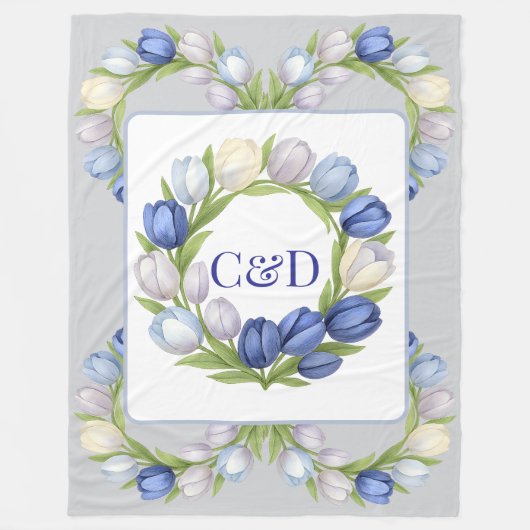 セレニティイン開花パステルチューリップフローラホームデコール フリースブランケット (正面)