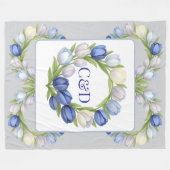 セレニティイン開花パステルチューリップフローラホームデコール フリースブランケット (正面(横))