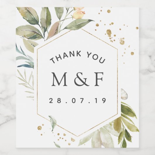 セレニティウォーターカラーグリーナリージオメトリック結婚ス ワインラベル (シングルラベル)