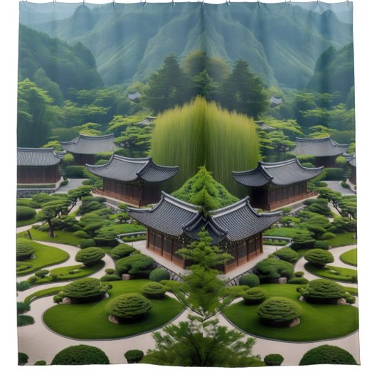 "セレニティエスケープシーニックマウンテン シャワーカーテン (正面)