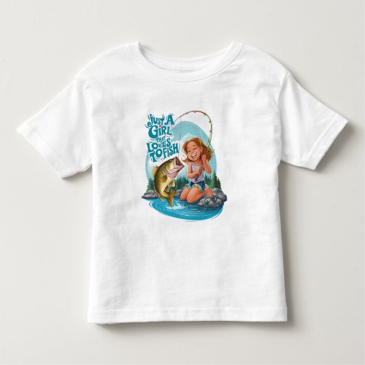 セレニティキャッチ：ロック上の女の子魚釣り トドラーTシャツ (正面)