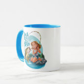 セレニティキャッチ:ロック上の女の子魚釣り マグカップ (正面左)