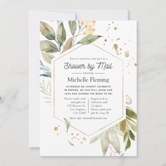 セレニティグリーナリージオメトリックブライダルシャワーバイメール 招待状 (正面)