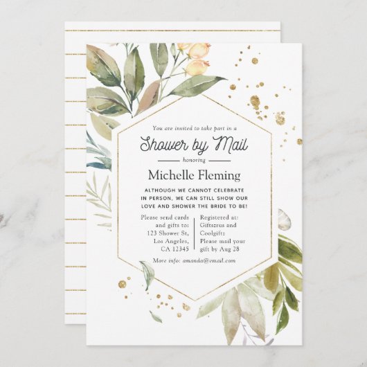 セレニティグリーナリージオメトリックブライダルシャワーバイメール 招待状 (正面/裏面)