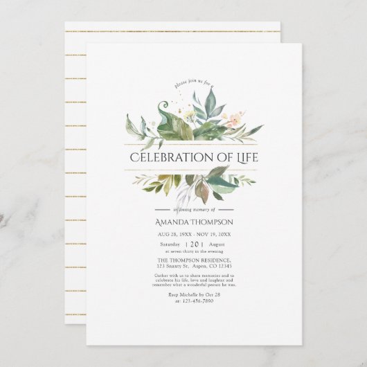 セレニティグリーナリー幾何学お祝いオブ・ライフ 招待状 (正面/裏面)
