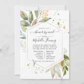 セレニティグリーナリー幾何学模様ベビーシャワーバイメール 招待状 (正面)