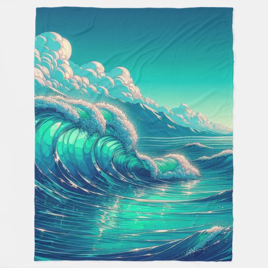 セレニティシースケープ海の抱擁 フリースブランケット (正面)