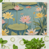 セレニティズグレース：リリー・ポンドスワン キッチンタオル (折り畳み)