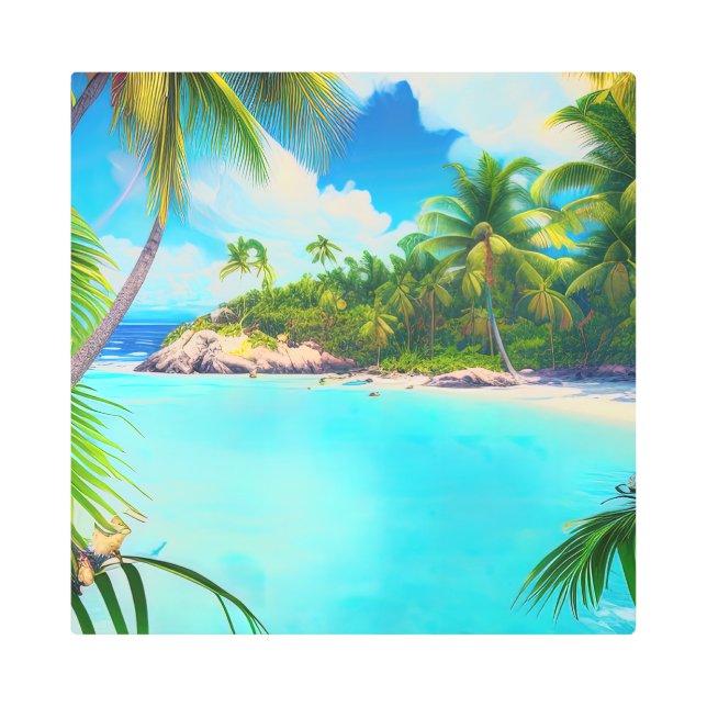 セレニティバイザショアトロピカルビーチ メタルプリント (正面)