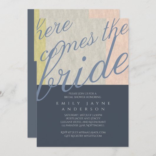 セレニティビテスタイポグラフィブライダルシャワー モダン 招待状 (正面/裏面)