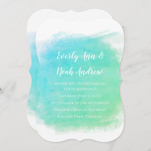 セレニティブルーとグリーンウォーター結婚カラー 招待状 (正面/裏面)