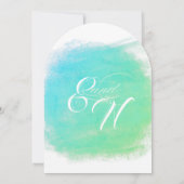 セレニティブルーとグリーンウォーター結婚カラー 招待状 (裏面)