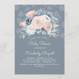 セレニティブルーピーチ&バラフローラベビーシャワー 招待状