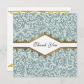セレニティブルーブロケード金ゴールドレース結婚ズ サンキューカード (正面/裏面)