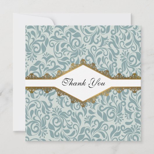 セレニティブルーブロケード金ゴールドレース結婚ズ サンキューカード (正面)