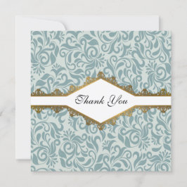 セレニティブルーブロケード金ゴールドレース結婚ズ サンキューカード