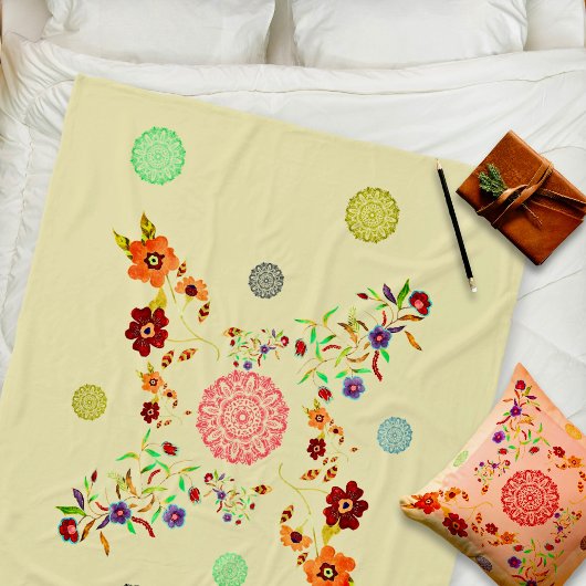 セレニティマンダラスウォーターカラーブリス フリースブランケット