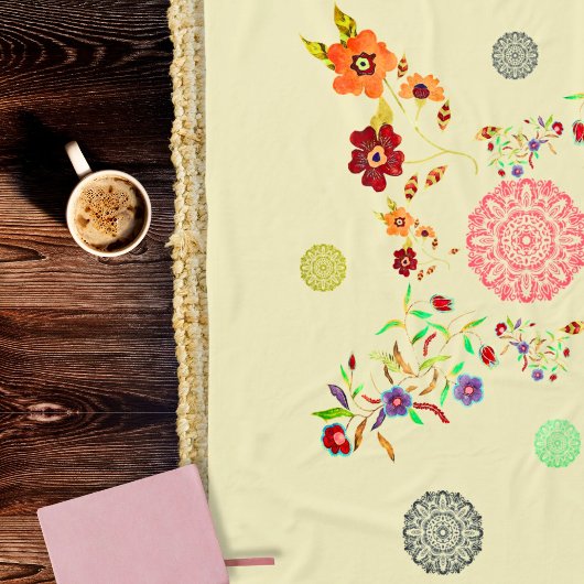 セレニティマンダラスウォーターカラーブリス フリースブランケット