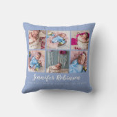 セレニティモダン誕生スタットブルーフォトコラージュ クッション (裏面)