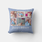 セレニティモダン誕生スタットブルーフォトコラージュ クッション (正面)