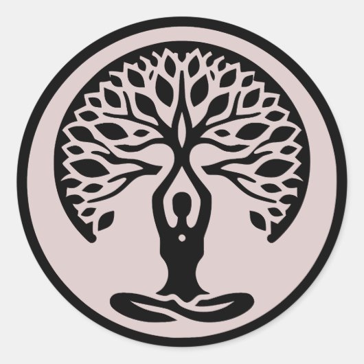 セレニティライトパープルミニマリストヨガツリーオブライフ ラウンドシール (正面)