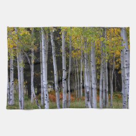 セレニティーイン金ゴールドとグリーン《植物》アスペン キッチンタオル