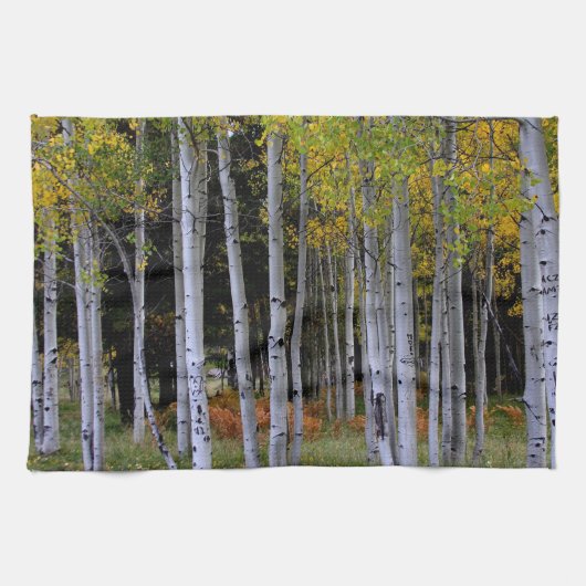 セレニティーイン金ゴールドとグリーン《植物》アスペン キッチンタオル (横)