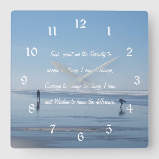 セレニティ感動的祈りの言葉ビーチウォーカーズ スクエア壁時計 (正面)