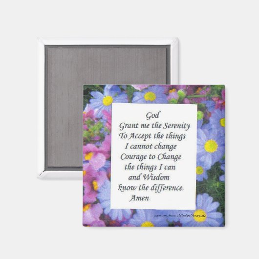 セレニティ祈りの言葉とピンクと青の花 マグネット (正面/裏面)