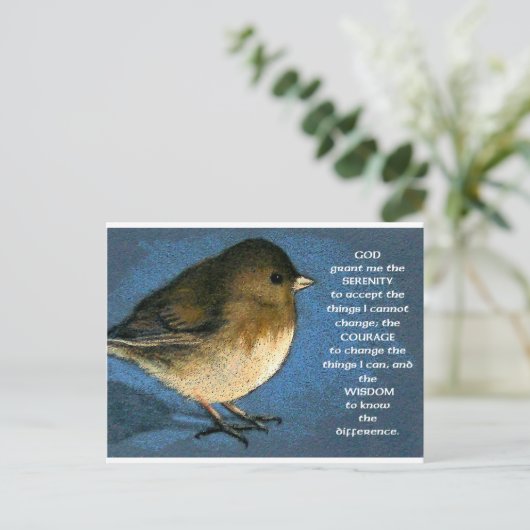 セレニティ祈りの言葉とユンコのアートワーク ポストカード (スタンド正面)