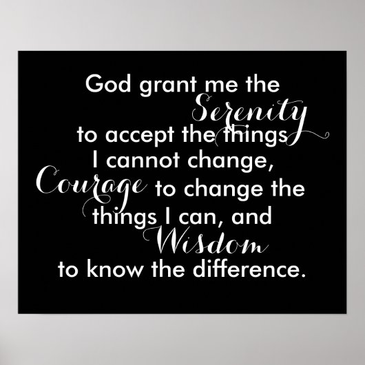 セレニティ祈りの言葉はっきりしたポスター白黒引用文 ポスター (正面)