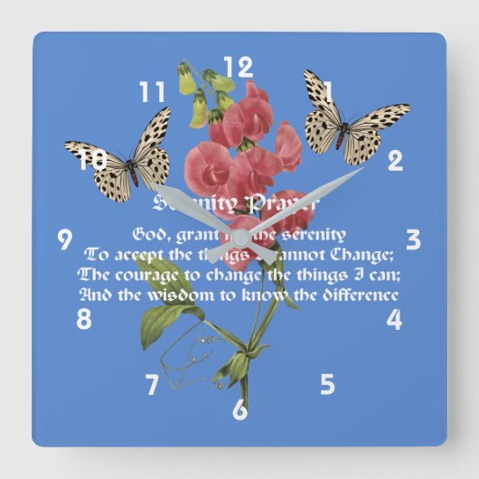 セレニティ祈りの言葉アンドバタフライ スクエア壁時計 (正面)