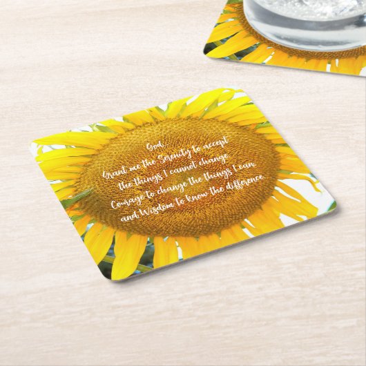 セレニティ祈りの言葉イエローサンフラワーフローラ スクエアペーパーコースター (アングル)
