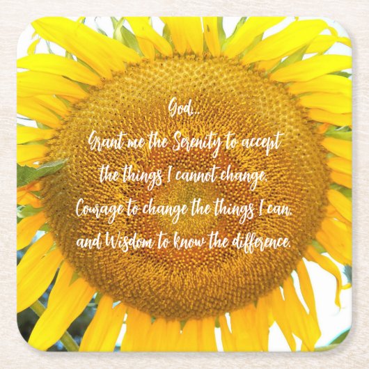 セレニティ祈りの言葉イエローサンフラワーフローラ スクエアペーパーコースター (正面)