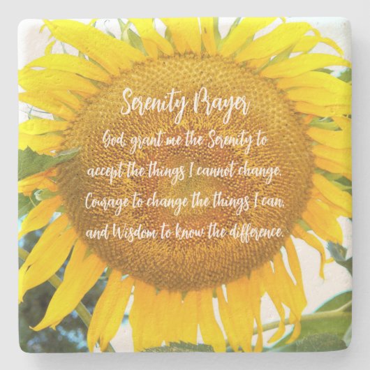 セレニティ祈りの言葉イエローサンフラワーフローラ ストーンコースター (正面)
