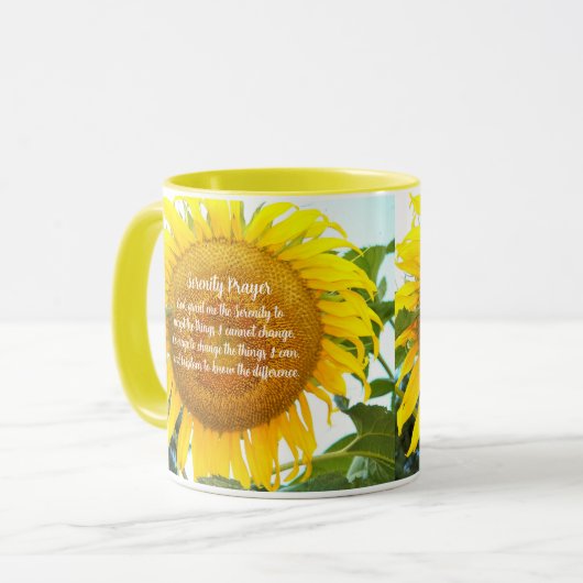 セレニティ祈りの言葉イエローサンフラワーフローラ マグカップ (正面左)