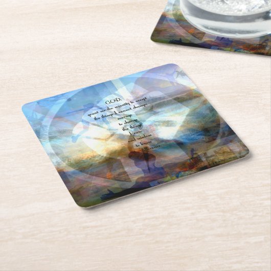 セレニティ祈りの言葉インスパイアウィズアやる気を起こさせるート スクエアペーパーコースター (アングル)