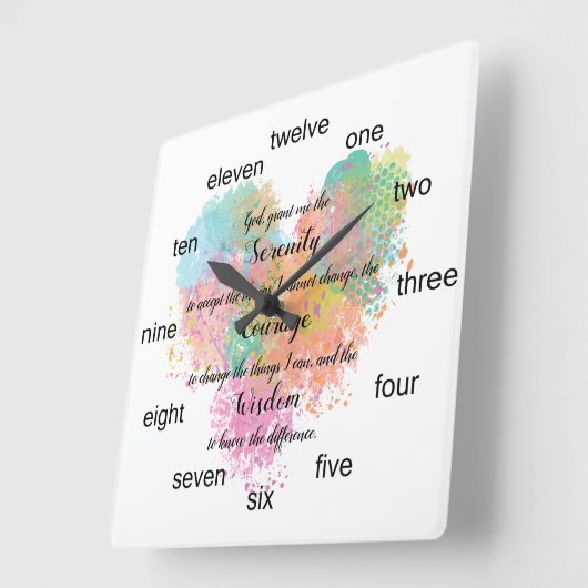 セレニティ祈りの言葉ウォーターカラーボタンスクエアウォールクロック スクエア壁時計 (傾斜)