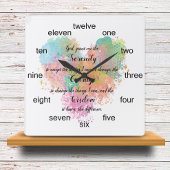 セレニティ祈りの言葉ウォーターカラーボタンスクエアウォールクロック スクエア壁時計