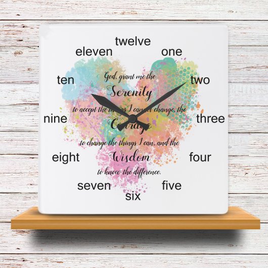 セレニティ祈りの言葉ウォーターカラーボタンスクエアウォールクロック スクエア壁時計