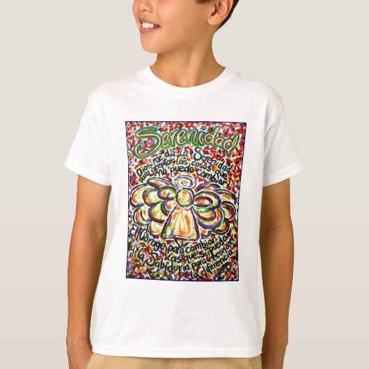 セレニティ祈りの言葉エンジェルスペインの(文字) Tシャツ (正面)
